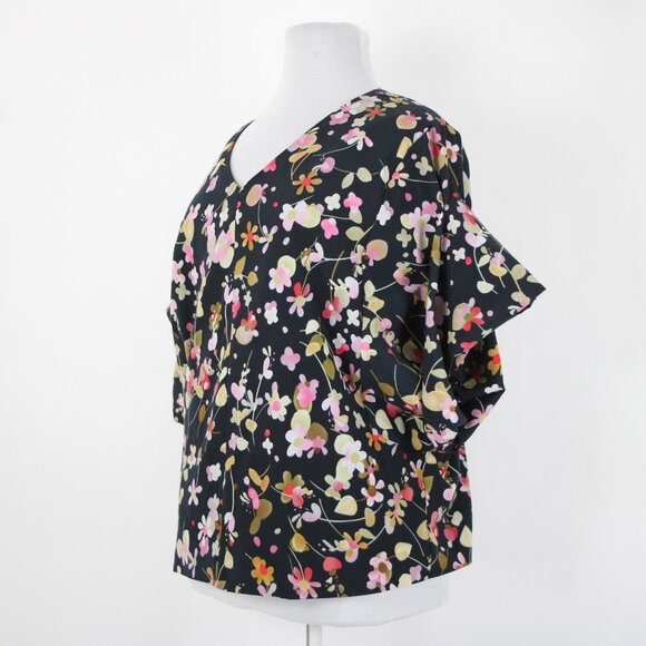 Cabi Sz XL Navy Multi Floral Flowy Short Dolman Sleeve Lined Polyester Top - Picture 5 of 15